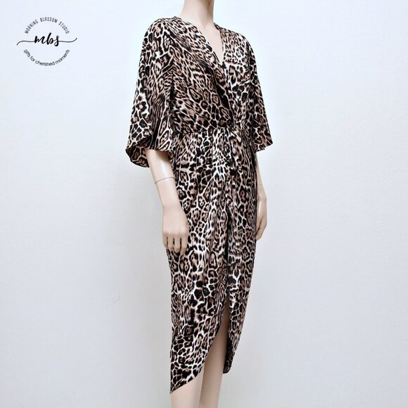 NWT Lucca Couture Cheetah V Neck Bell Sleeve Draped Midi Dress - Picture 6 of 14
